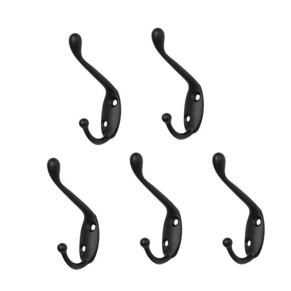 Dual Hooks Zinc Alloy Hooks Coat Hat Key Double DIY Robe Hooks Clothes Hanger Storage Holder 5pcs, Black