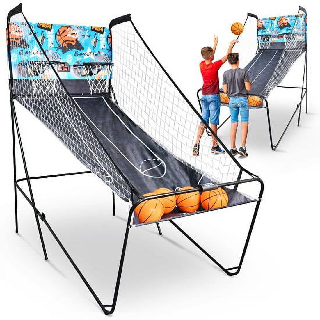Dual Hoop Black Steel Basketball Arcade Game with LED Scoreboard