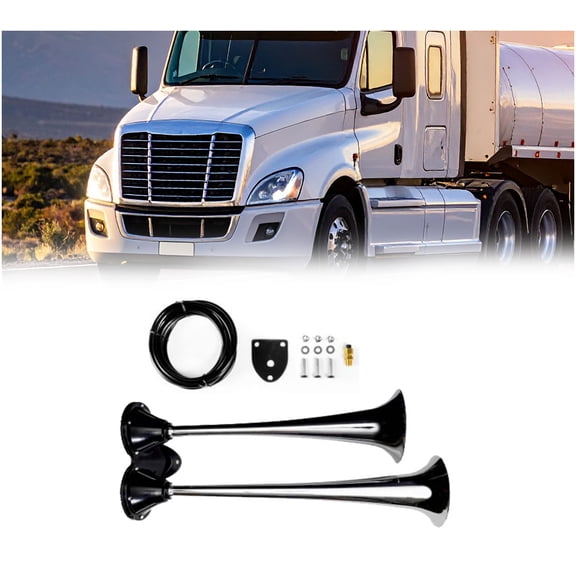 Dual Horn Assembly Compatible with Freightliner Volvo Truck - Heavy Duty Chrome Air Horn Replaces 1600 244283R91 2MR2014 AM5621303 GRV1600 VHS-13884 83042002 AM5621303 995969R9