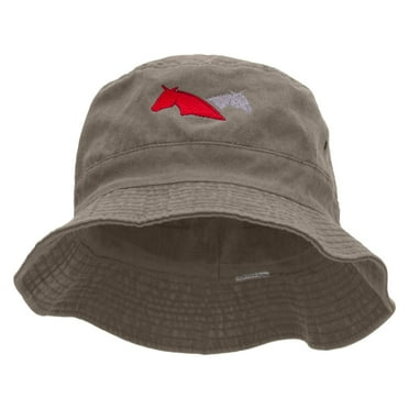 Dual Horse Embroidered Bucket Hat - Charcoal OSFM