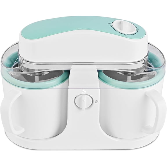 Dual Ice Cup Ice Cream Maker, Homemade Soft Serve Frozen Yogurt Machine with Built-In Mixing Tank, Includes Recipe Guide, Easy DIY Ice Cream Making for Home Kitchen