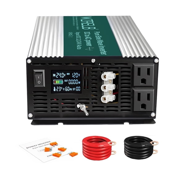 Dual Input Voltage 12V/24V Pure Sine Wave Inverter 3000W,90% High Efficiency Power Inverter DC to 110V 120V AC Converter with LCD Display,2 AC Outlets, Truck RV Camping Off-Gri