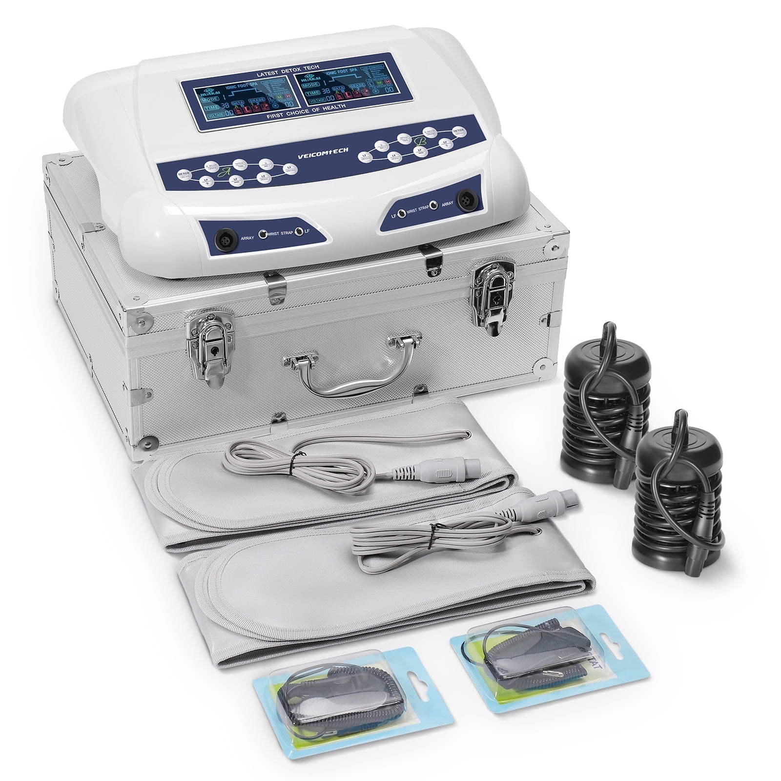 Dual Ionic Foot Bath Detox Spa, Ion Foot Detoxification Machine with Digital LCD Display, 2 Waist Belts, 2 Waist Straps (Blue)