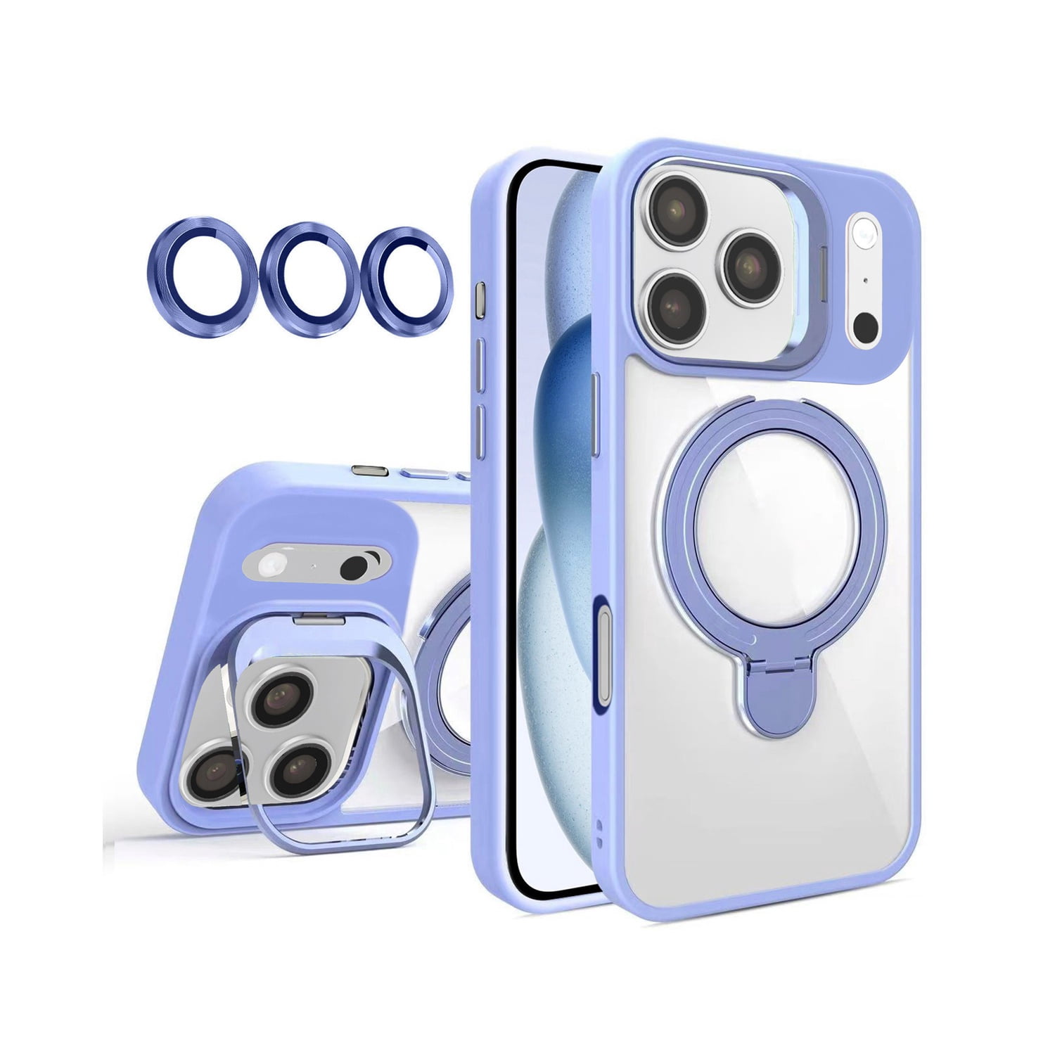 Dual Kickstand Magnetic Clear Case with Lens Protection for iPhone 17 Pro Max - Light Purple