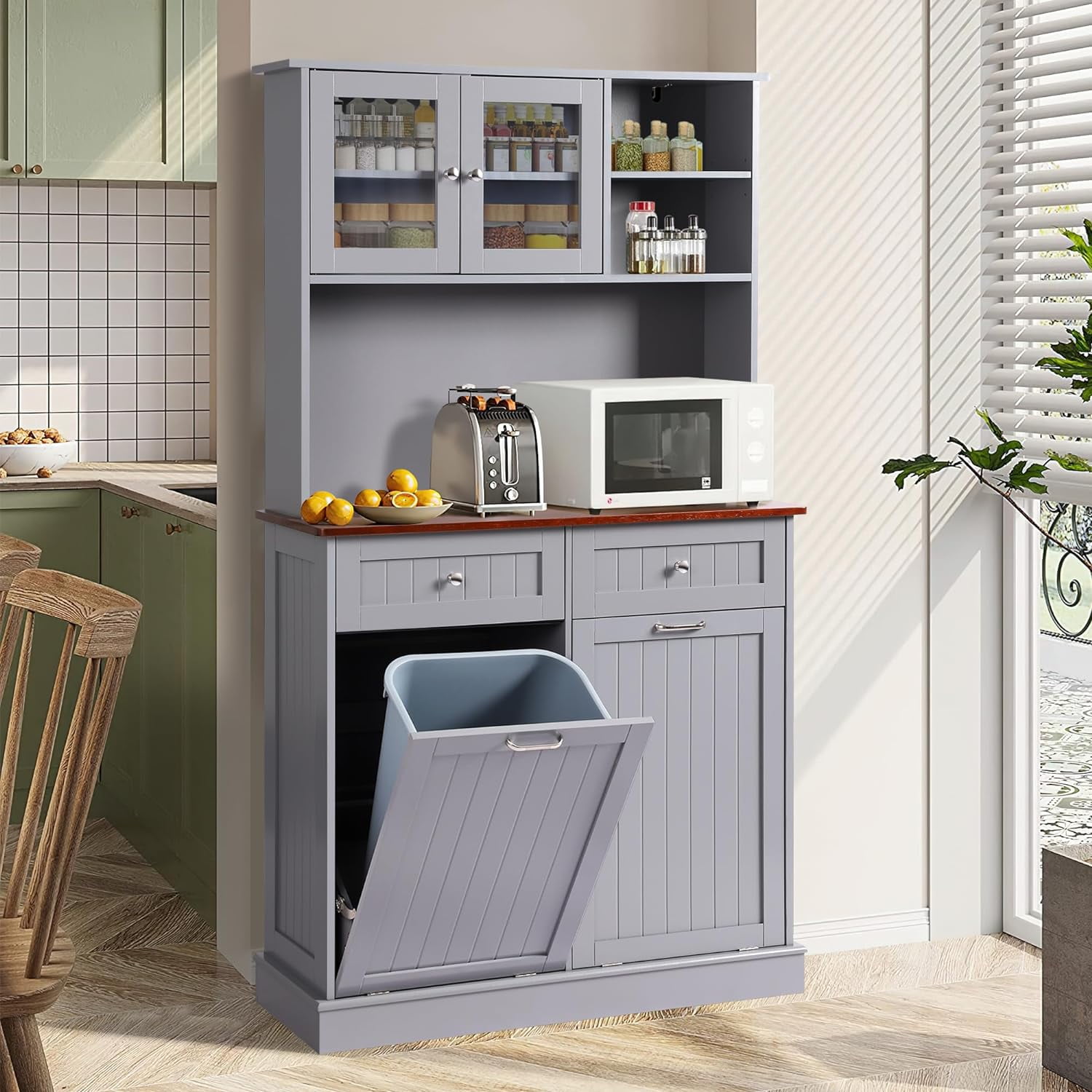 Dual Kitchen Trash with Cupboard, Double Tilt Out Trash Can