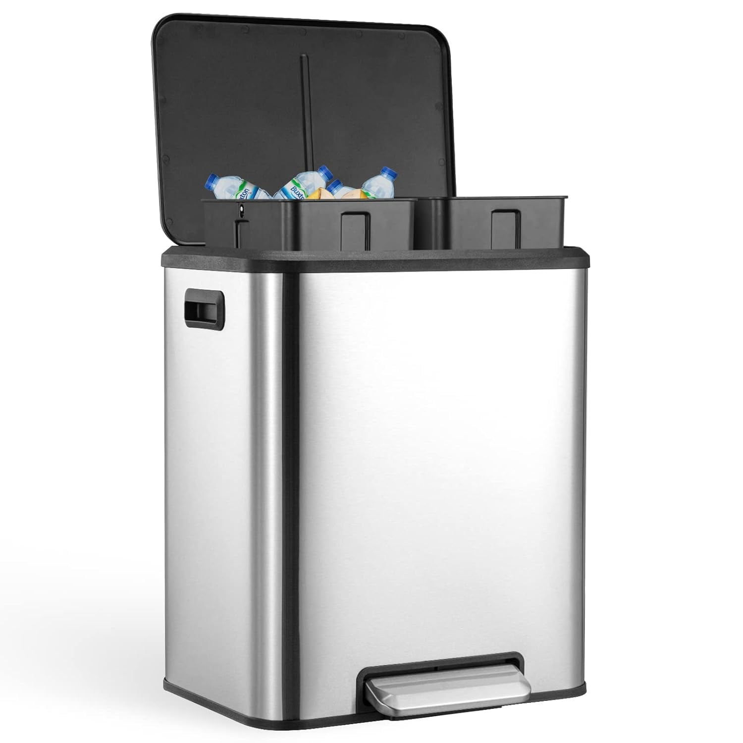30L Silver Stainless Steel Dual Compartment Kitchen Trash Can