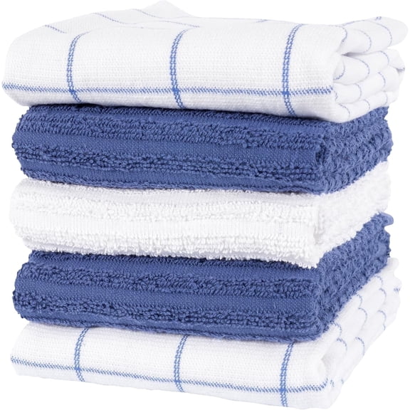 KAF Home Dual Purpose Cotton Kitchen Hand Towels, Reversible, 16” x 28”, Blue, 5-Pack