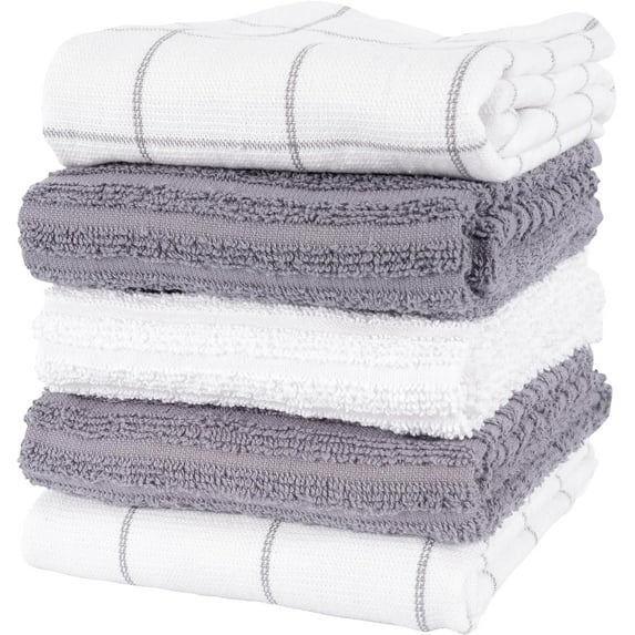 KAF Home Dual Purpose Cotton Kitchen Hand Towels, Reversible, 16” x 28”, Gray, 5-Pack