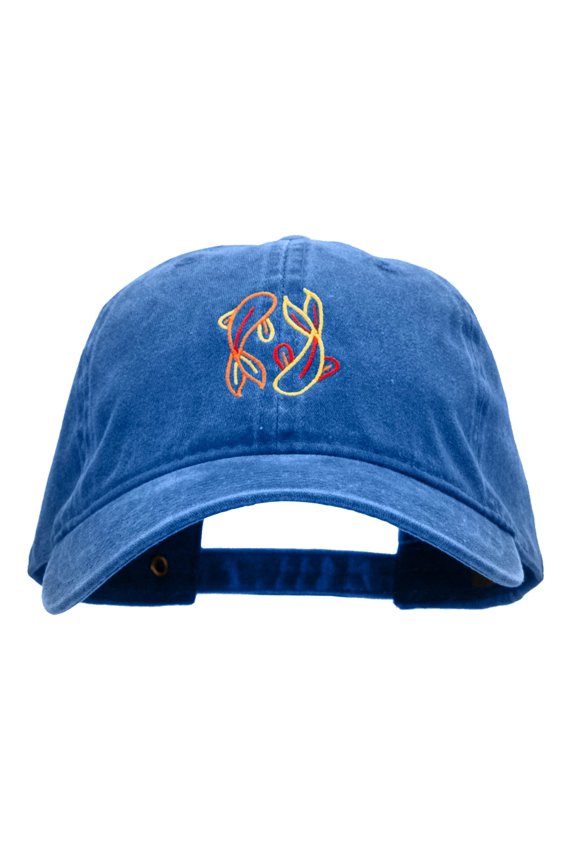 Dual Koi Embroidered Washed Cotton Brass Buckle Cap - Royal OSFM