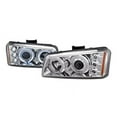 thumbnail image 1 of Dual LED Halo Projector Headlight In Chrome Housing Clear Lens Made For And Compatible With 2003 - 2006 Chevy Chevrolet Silverado 02-06 Avalanche 02 03 04 05 06, 1 of 4