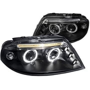Dual LED Halo Projector Headlight In Black Housing Clear Lens Made For And Compatible With 2001 - 2005 Volkswagen VW Passat 01 02 03 04 05