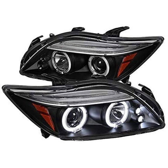 Dual LED Halo Projector Headlight In Black Housing Clear Lens Made For And Compatible With 2005 - 2010 Scion tC 05 06 07 08 09 10