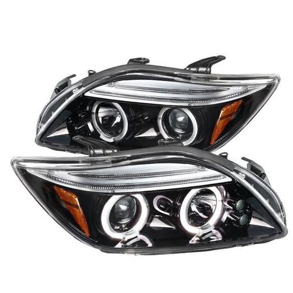 Dual LED Halo Projector Headlight In Gloss Black Housing Clear Lens Made For And Compatible With 2005 - 2010 Scion tC 05 06 07 08 09 10