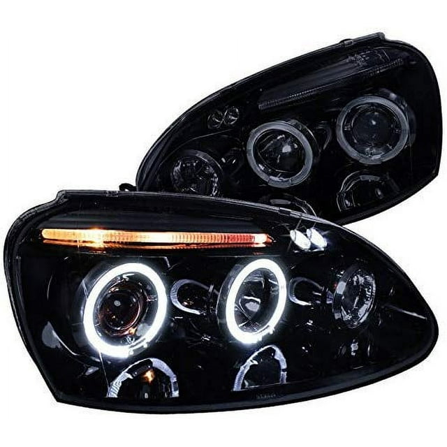 Dual LED Halo Projector Headlight In Gloss Black Housing Smoke Lens