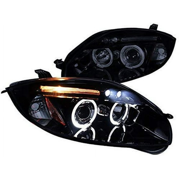 Dual LED Halo Projector Headlight In Gloss Black Housing Smoke Lens Made For And Compatible With 2006 - 2011 Mitsubishi Eclipse 06 07 08 09 10 11