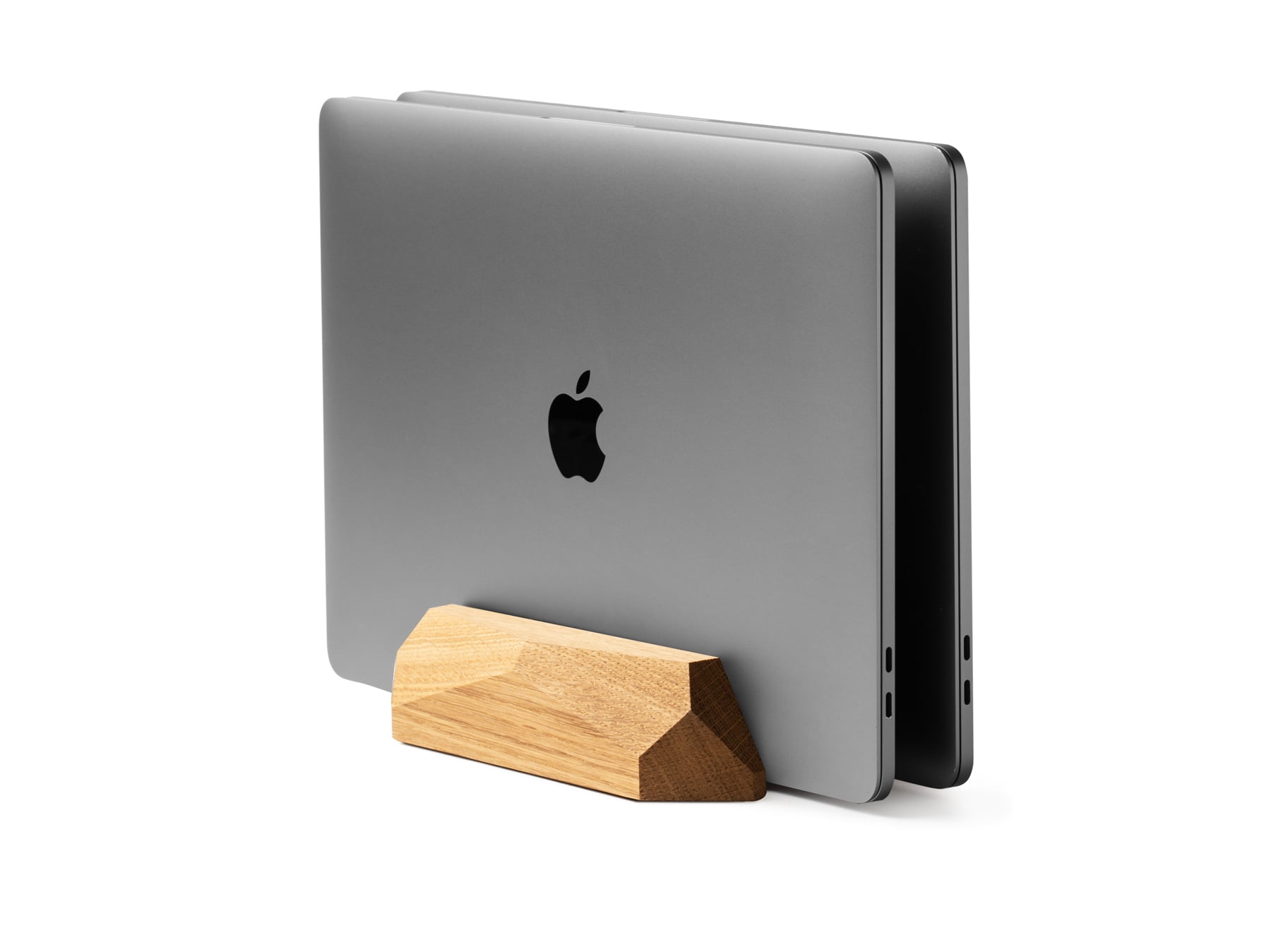 Dual Laptop Dock - dual vertical laptop stand - made of solid wood - adjusted width - color Oak - Oakywood