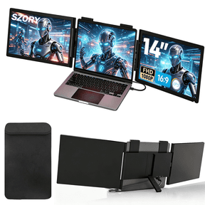 Dual Laptop Screen Extender, 14" 1080P IPS Portable Triple Monitor for 14-16.5" Laptops with USB-C Port, Plug and Play, Attachment Screen for Windows/Mac/Android/Switch/PS5/Xbox