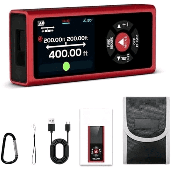 Dual Laser Measuring Tool, Rechargeable Laser Measure Tool with Long-Lasting Battery, 400Ft Laser Distance Meters with 1/16" Accuracy, Laser Measurement Tool with Bubble Level for DIY Home Outdoor