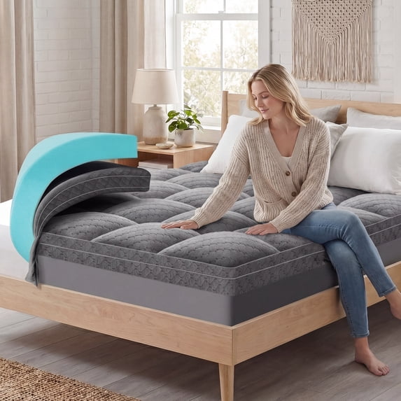 Dual Layer 3 Inch Mattress Topper California King Size, Cooling Gel Memory Foam Pillow Top Mattress Pad Cover with 8-21 Inch Deep Pocket
