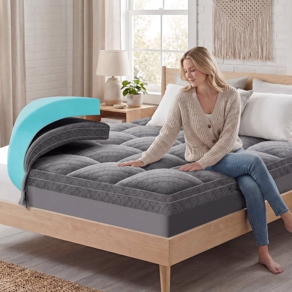 Dual Layer 3 Inch Mattress Topper California King Size, Cooling Gel Memory Foam Pillow Top Mattress Pad Cover with 8-21 Inch Deep Pocket