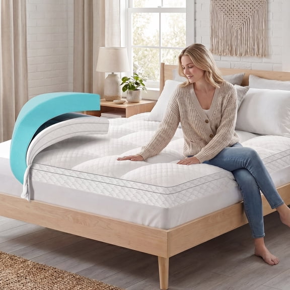 Dual Layer 3 Inch Mattress Topper King Size, Cooling Gel Memory Foam Plus Pillow Top Mattress Pad Cover with 8-21 Inch Deep Pocket