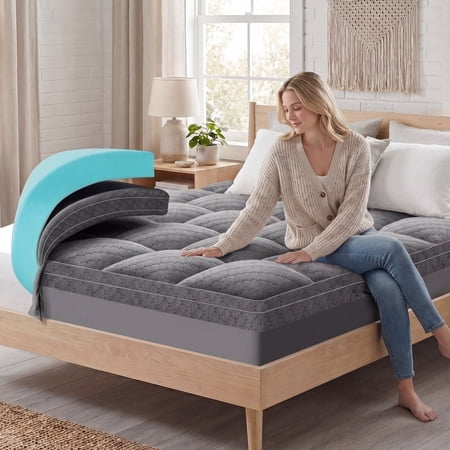 Dual Layer 3 Inch Mattress Topper King Size, Cooling Gel Memory Foam Plus Pillow Top Mattress Pad Cover with 8-21 Inch Deep Pocket