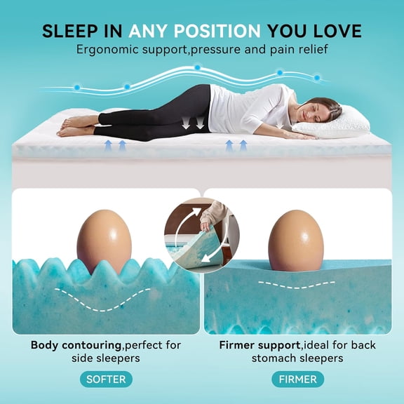 Dual Layer 3 Inch Memory Foam Mattress Topper with Cooling Gel and Pillow Top for Back Pain Relief