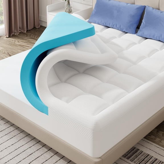 Dual Layer 4 Inch Memory Foam Mattress Topper King Size, 2 Inch Cooling Gel Memory Foam and 2 Inch Soft Pillow Top Mattress Pad for Back Pain Relief