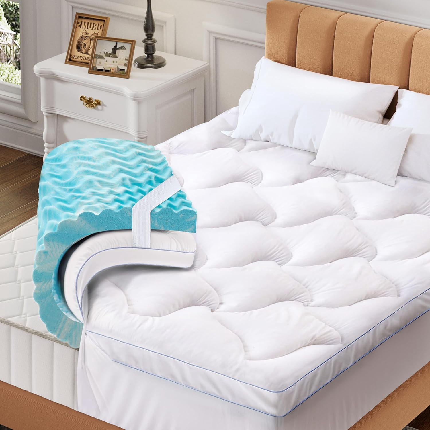 Dual Layer 4 Inch Memory Foam Mattress Topper Queen, 2 Inch Cooling 5 ...