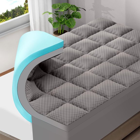 Dual-Layer 4 Inch  Size Memory  Mattress Topper for  , 2 Inch Cooling Pillow Top Mattress Pad Cover and 2 Inch Gel Memory  Topper, Deep Elastic Pocket, Light Grey