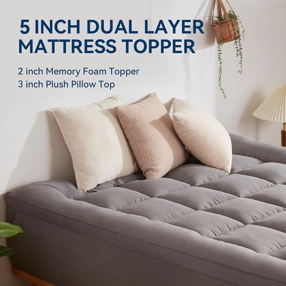 Dual Layer 5 Inch Memory Foam Mattress Topper Queen Size