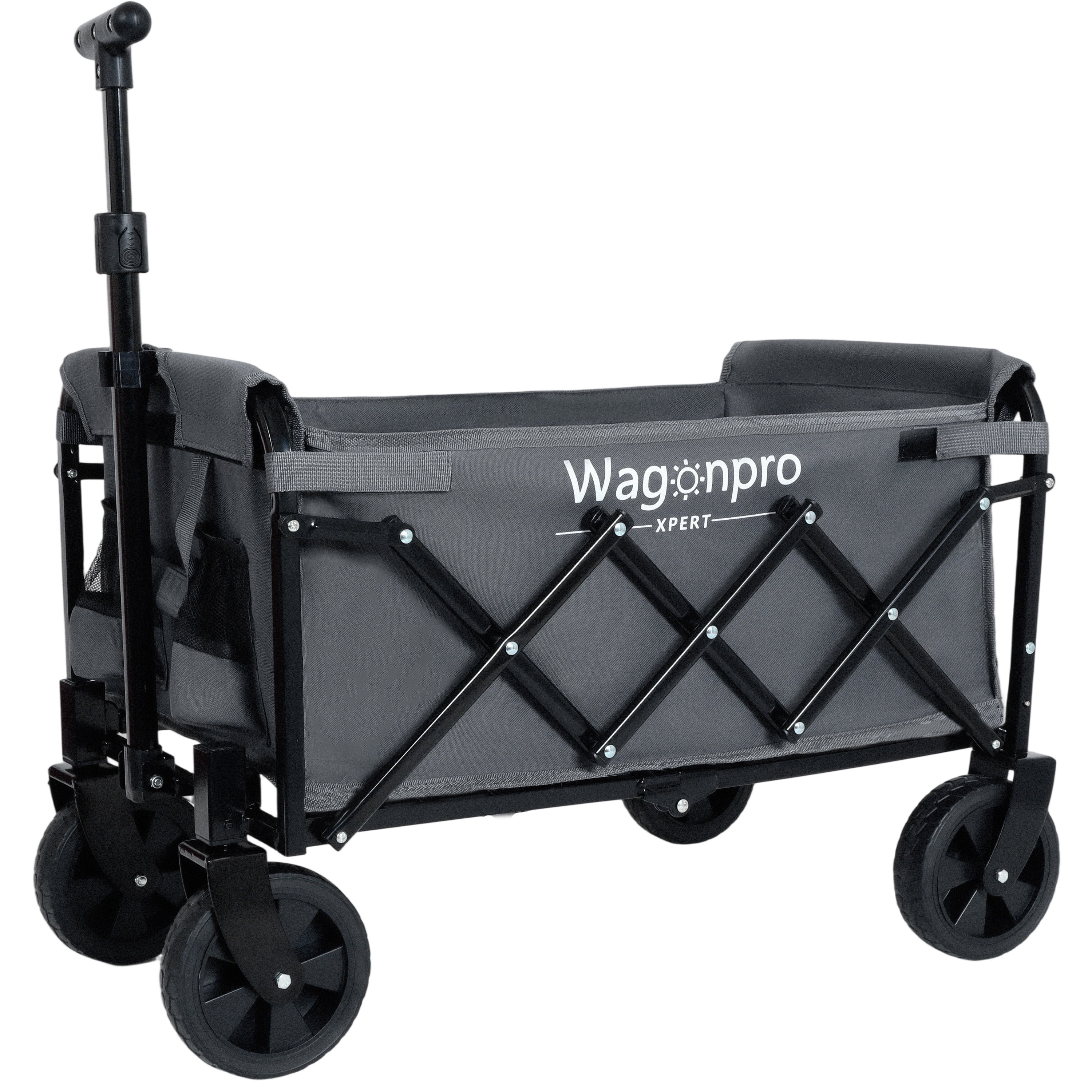 Dual-Layer Collapsible Wagon Cart with Expandable Storage 360° Swivel Wheels Heavy Duty Foldable Outdoor Utility Wagon for Beach Camping Garden