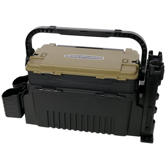 Dual-Layer Fishing Tackle Box Organizer with Rod Holders, 11L Large Capacity Waterproof Tackle Storage with Cup Holders & Carry Strap, Army Green