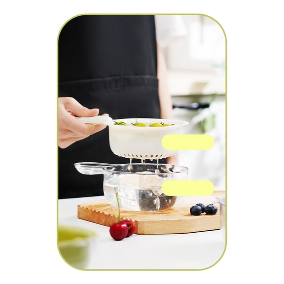 Dual Layer Fruit Draining Strainer Bowl with Handle, Multipurpose Mini Produce Washer for Berries, Watermelon & Kitchen Prep