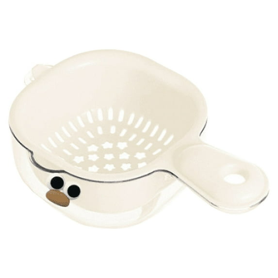 Dual-Layer Kitchen Draining Basket with Handle, Plastic Colander and Berry Washer Bowl with Strainer for Sink Use, 1Pc, Easy to Use & Clean, Cute Star Draining Hole Design(Beige,7.7x4.7x2.3")
