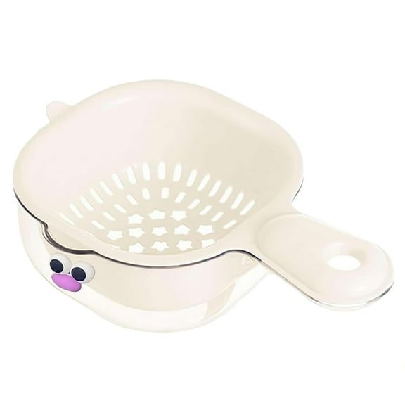 Dual-Layer Kitchen Draining Basket with Handle,Plastic Colander and Berry Washer Bowl with Strainer for Sink Use Plastic Drainer Bowl Small Colander for Fruits Vegetables Cleaning(White,7.7x4.7x2.3")