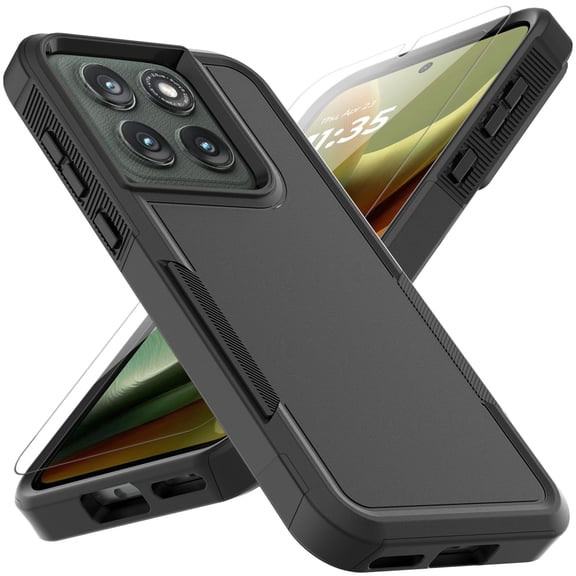 Dual Layer Phone Case compatible with Motorola Edge 2026, Shockproof Heavy Duty Rugged Protective Cover with HD Screen Protector, Military Protection Tough Bumper, Dark Green