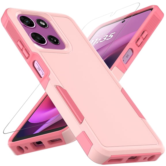 Dual Layer Phone Case compatible with Motorola Moto G 2026/Moto G 2025/G Play 2026, Shockproof Heavy Duty Rugged Protective Cover with HD Screen Protector, Military Protection Bumper, Pink
