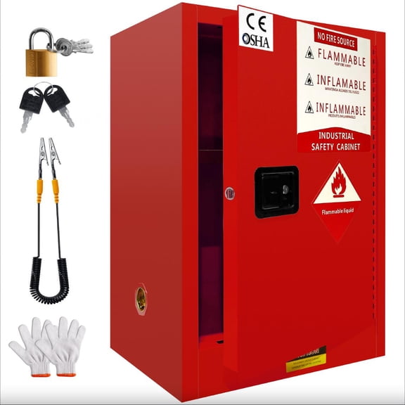 Dual-Layer Steel Flammable Storage Cabinet, Flammable Liquid Storage Cabinet for Laboratories Warehouses, CE OSHA Flammable Safety Cabinet with Adjustable Shelves Leak-Proof Tray