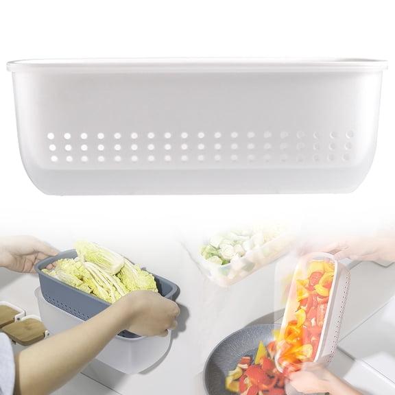 Dual Layer Strainer Bowl Set - 2-In-1 Kitchen Colander Basket for Filtering Waste, Washing Vegetables & Draining Pasta Food Prep, Blue, PRYESS