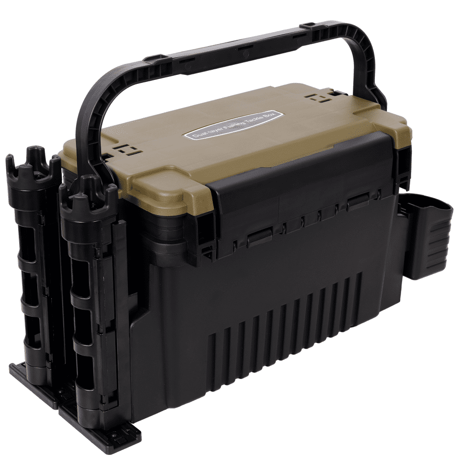 Dual Layer Tackle Box with Rod Cup Holders Army Green