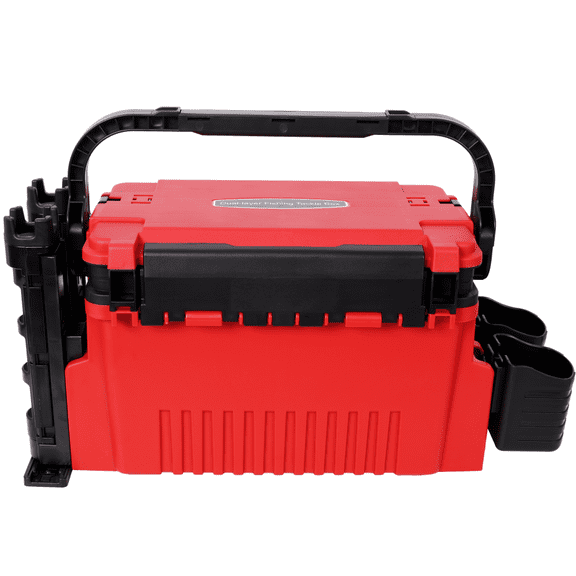 Dual Layer Tackle Box with Rod Cup Holders and Strap Red