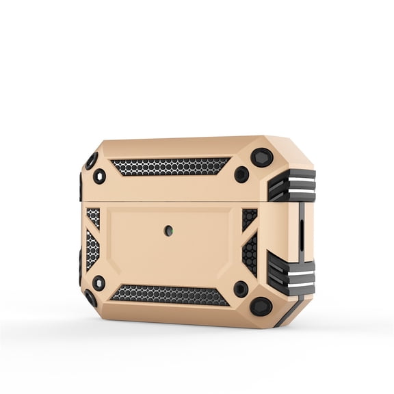 Dual-Layers Armor Case for AirPods Pro 2nd Gen 2022 with Keychain Design Cover, Heavy Duty Military Grade Hybrid Shockproof Anti-Drop Protective Case for AirPods Pro 2nd Gen 2022, Gold
