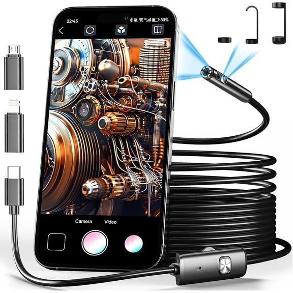 Dual Lens 1980P Endoscope Borescope - IP68 Waterproof 16.5ft Semi-Rigid Snake Camera | 8 Adjustable LEDs | Works with iPhone, iPad & Android | Ideal for DIYers, Mechanics & Inspectors