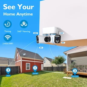 Dual-Lens Rotating Security Camera 2.5K, 360 View, Color Night Vision, Motion Detection, 2-Way Audio, WiFi