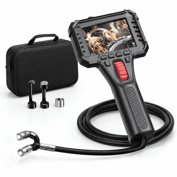 Dual Lens 210° Articulating Borescope Camera, 0.25in Slim Probe Industrial Endoscope