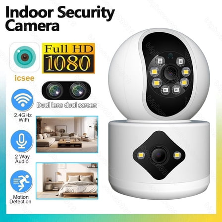 Dual Lens 2MP WiFi IP Camera Wireless Indoor PTZ Security IR Cam US ICSee