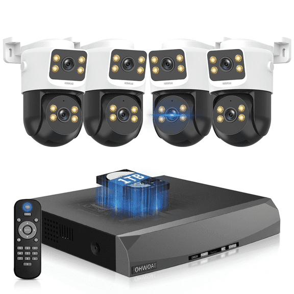 OHWOAI 8MP 4CH Dual Lens PoE Security Camera System, 500GB HDD, Color Night Vision, AI Detection