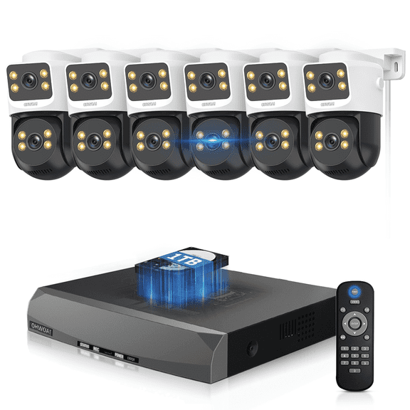 OHWOAI 8MP 6CH Dual Lens PoE Security Camera System, 1TB HDD, Expandable to 8 Cameras, Color Night Vision, AI Detection