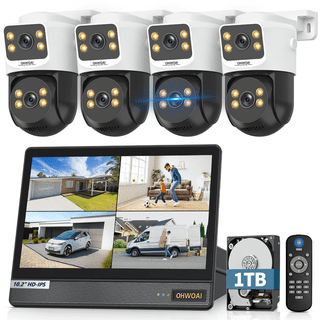 OHWOAI 8MP Dual Lens PoE Security Camera System with Monitor, Color Night Vision, AI Detection, 1TB HDD